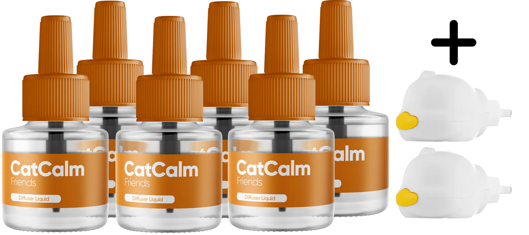 Six CatCalm diffuser bottles and two diffuser plugs.