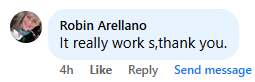 A social media comment saying 'It really works, thank you.'