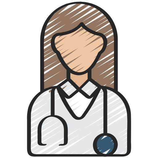 A sketch-style icon of a female doctor with a stethoscope around her neck.