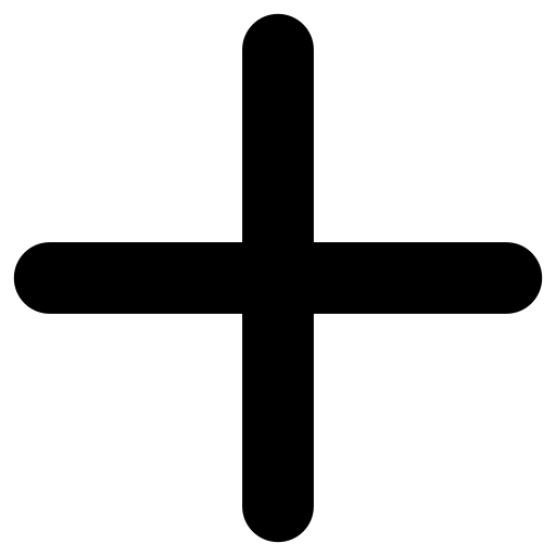 A black plus sign with rounded corners on a white background.