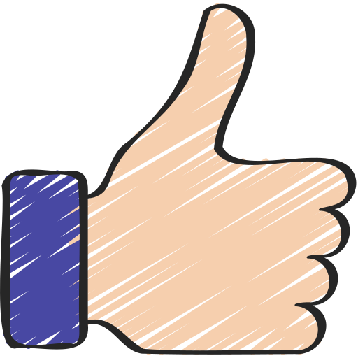 A sketchy, cartoon-style illustration of a hand giving a thumbs-up sign with a blue cuff.