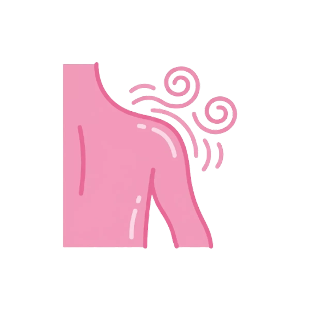 Illustration of a shoulder with spirals and lines indicating movement or odor.