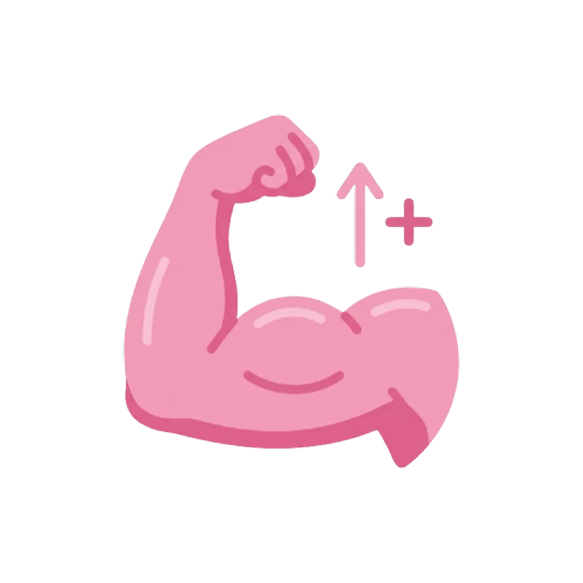 Illustration of a flexed arm with an upward arrow and plus sign.