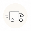 A line-art icon of a delivery truck in motion, enclosed in a circle.