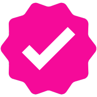 A pink icon with a white checkmark in the center.