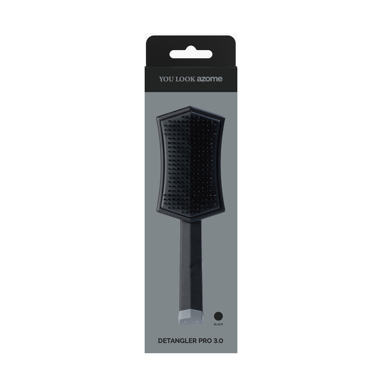 Black detangling hairbrush in packaging labeled 'Detangler Pro 3.0.'