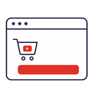 Illustration of a webpage with a shopping cart and play button icon.