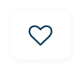 A dark blue outline of a heart icon inside a white rounded square.