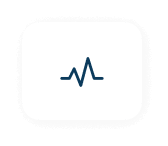 A dark blue icon of a pulse or heartbeat line on a white background.