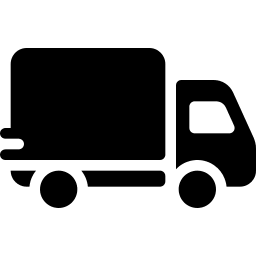 A black silhouette icon of a delivery truck in motion against a white background.