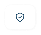 A dark blue outline of a shield with a checkmark inside it on a white background.