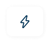 A dark blue outline of a lightning bolt icon inside a white rounded square.