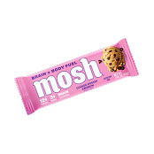 A Mosh Cookie Dough Crunch protein bar in its pink wrapper against a white background.
