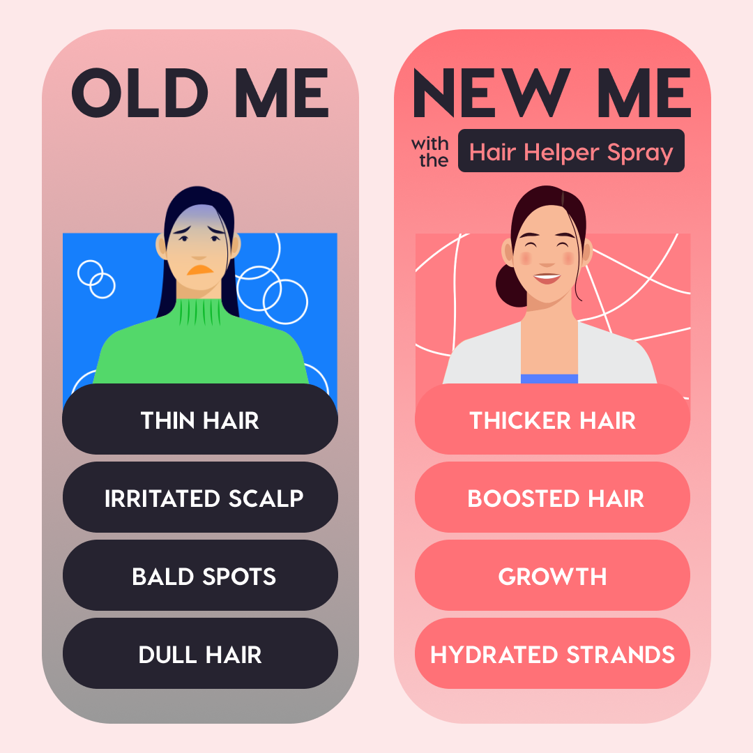 Comparison of hair conditions before and after using a hair spray.