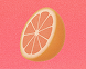 Illustration of a grapefruit slice on a pink background.