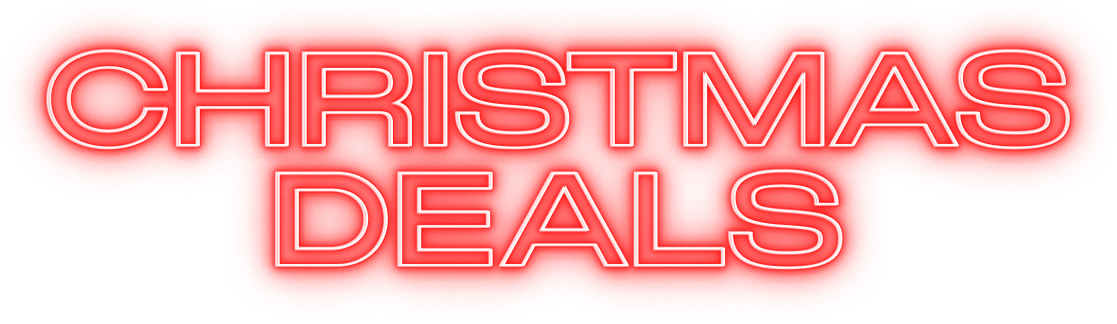 Red text reading 'CHRISTMAS DEALS' with a glowing effect.
