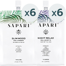 Packages of Sapari Slim Mood and Night Relax beverages.