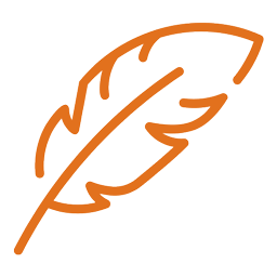 Orange outline of a feather on a transparent background.