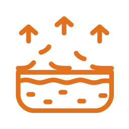Orange icon of a container with liquid and upward arrows.