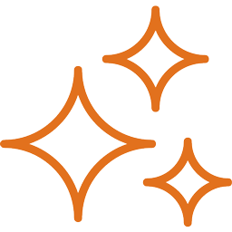 Three orange star-shaped sparkles on a transparent background.