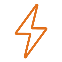 Orange lightning bolt outline on a transparent background.