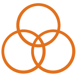 Three overlapping orange circles on a white background.