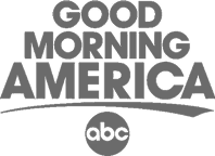 The gray logo for the television show Good Morning America with the ABC network logo underneath.