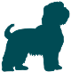Silhouette of a small dog facing left.