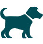 Silhouette of a dog facing left.