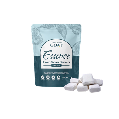 Package of luxury shower steamers with several white cubes beside it.