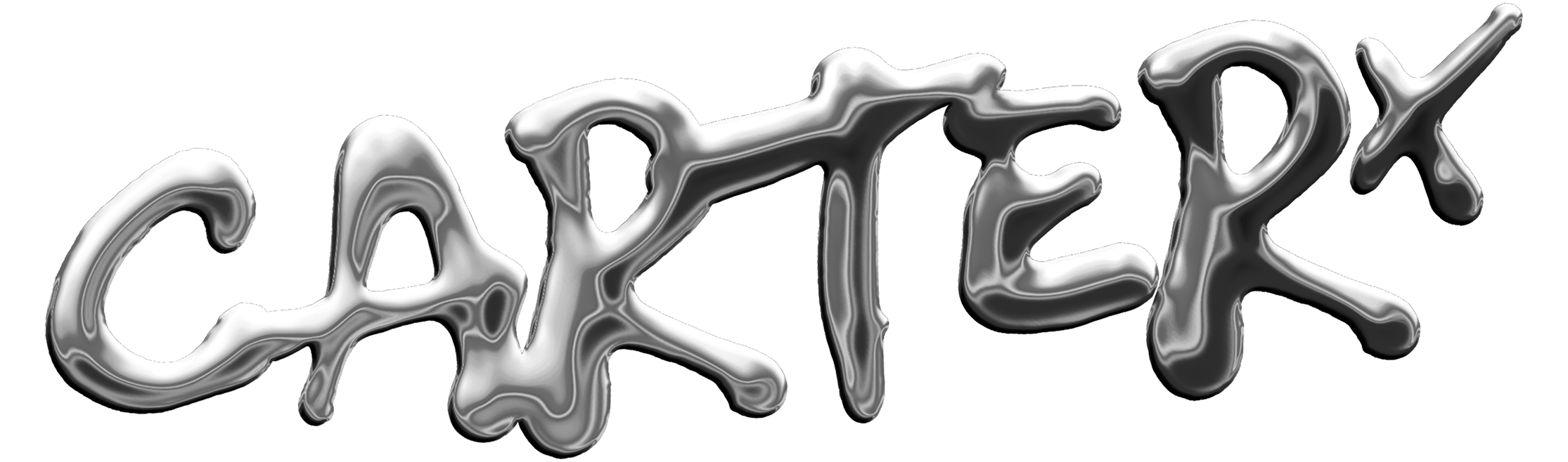 Chrome liquid-style text spelling 'CARTERx'.