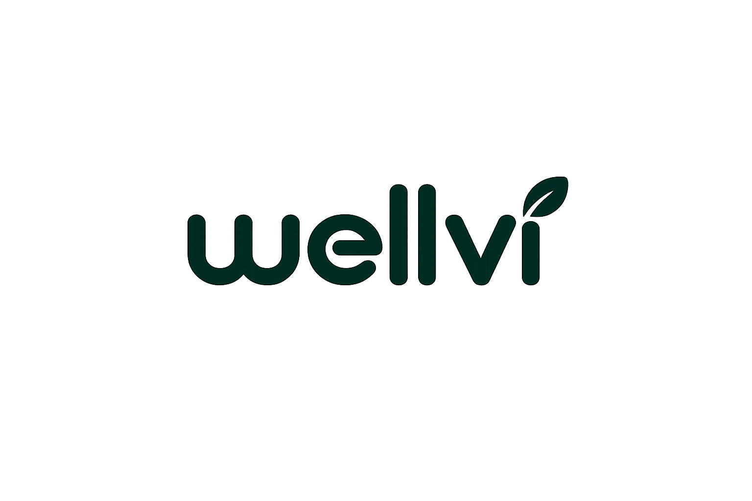 The Wellvi logo in dark green text on a black background, with a leaf over the 'i'.