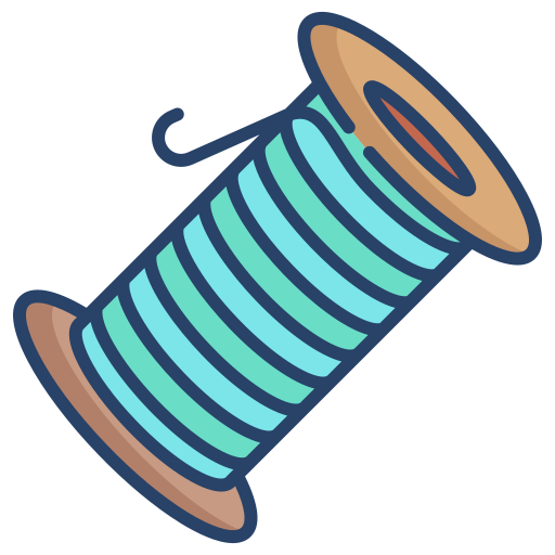 Illustration of a spool of blue thread with a needle.