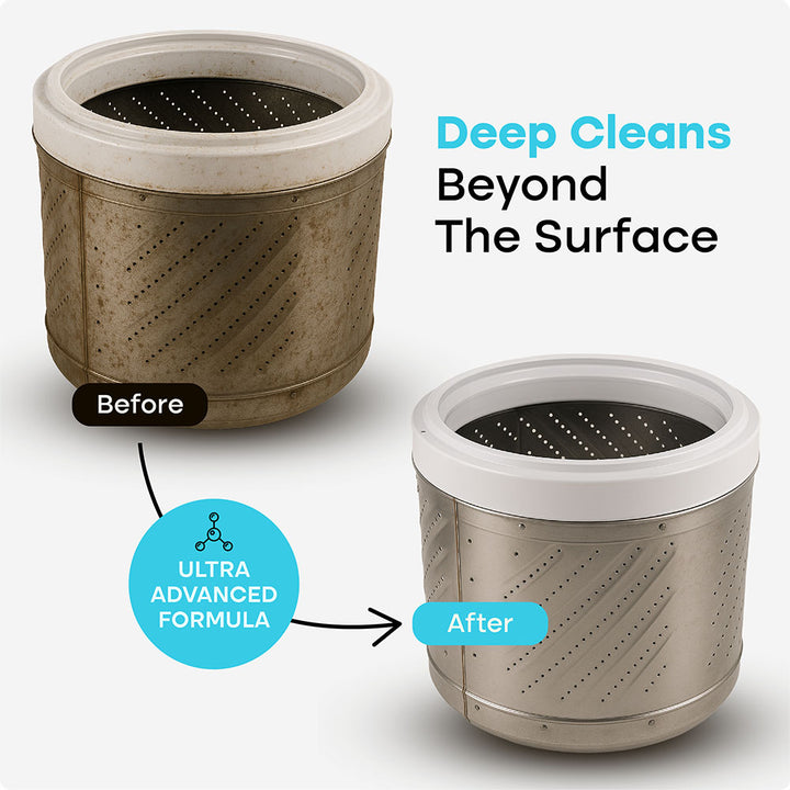 Comparison of dirty and clean washing machine drum.