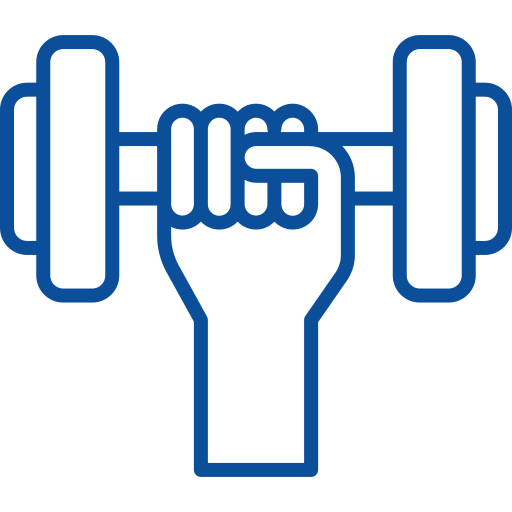Icon of a hand holding a dumbbell.