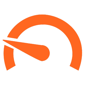 Orange speedometer icon with a left-pointing needle.