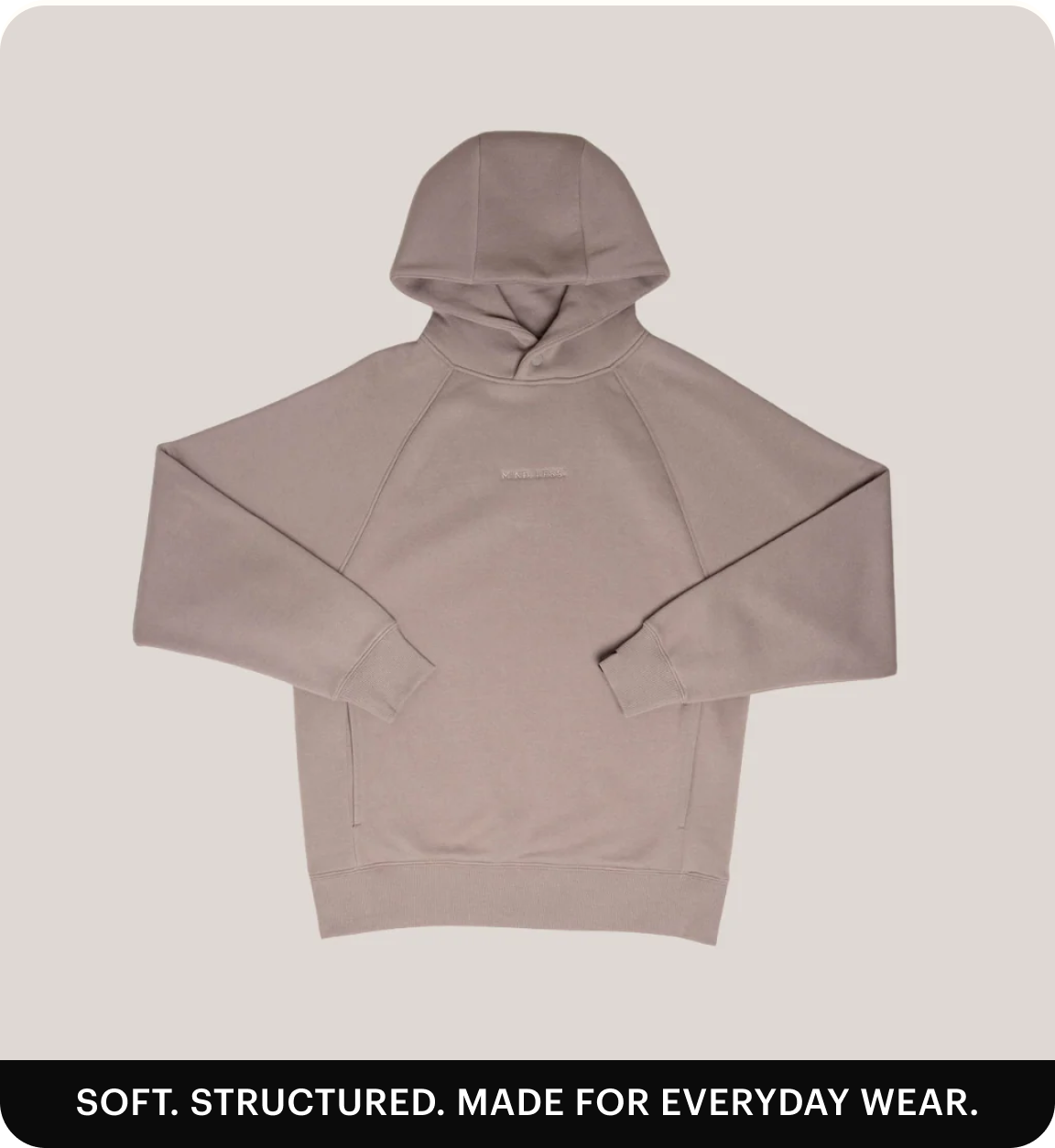 A light brown, long-sleeved hoodie with a small logo on the chest, laid flat.