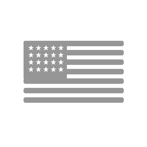 A gray icon of the American flag with stars and stripes on a white background.