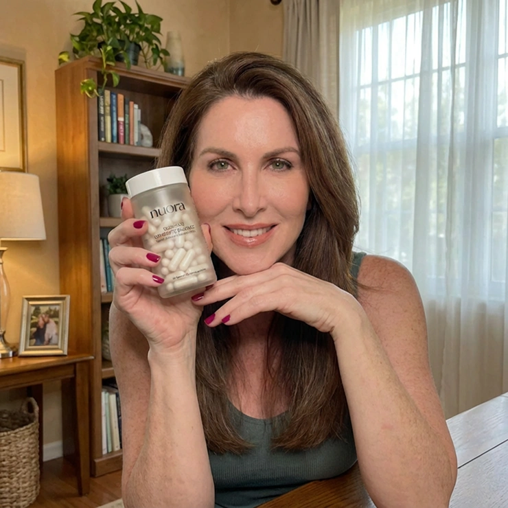 A customer holding the product