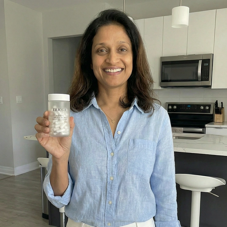 A customer holding the product