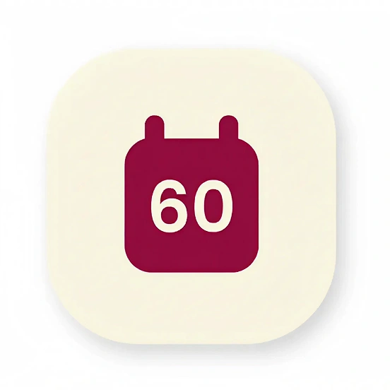 Calendar icon showing 60 days in maroon on cream background