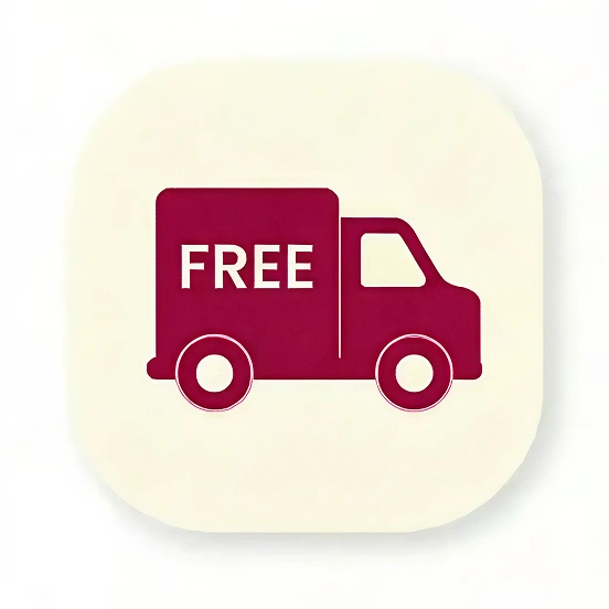 Delivery truck icon in maroon on cream background