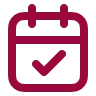 Icon of a calendar with a check mark inside.