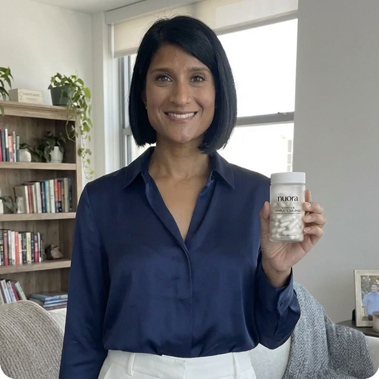 A customer holding the product