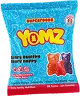 A blue bag of YOMZ brand gummy bear candies with three colorful gummies on the front.