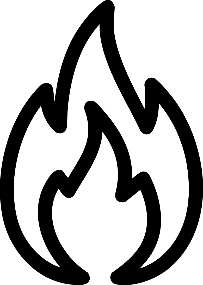 Black outline of a flame on a white background.