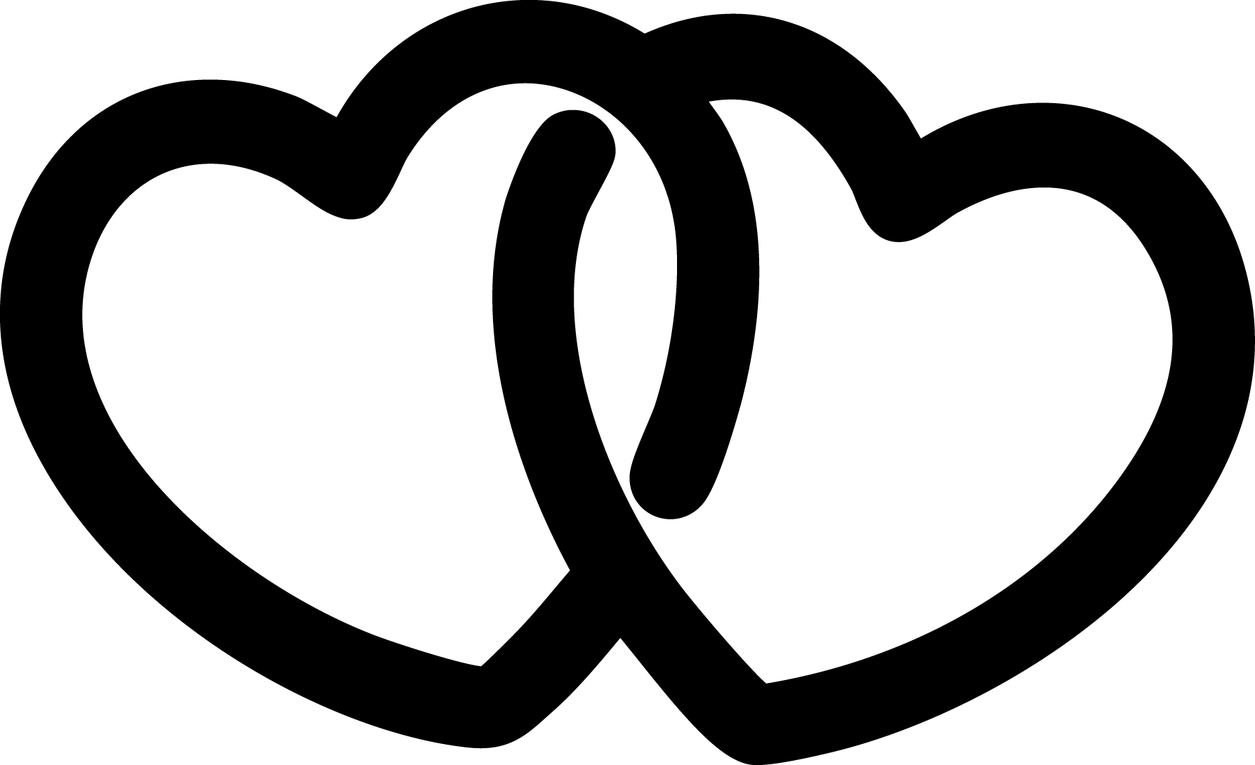 Two interlocking black heart shapes on a white background.