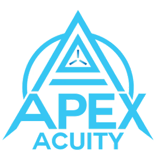 Logo of Apex Acuity with geometric design and blue text.
