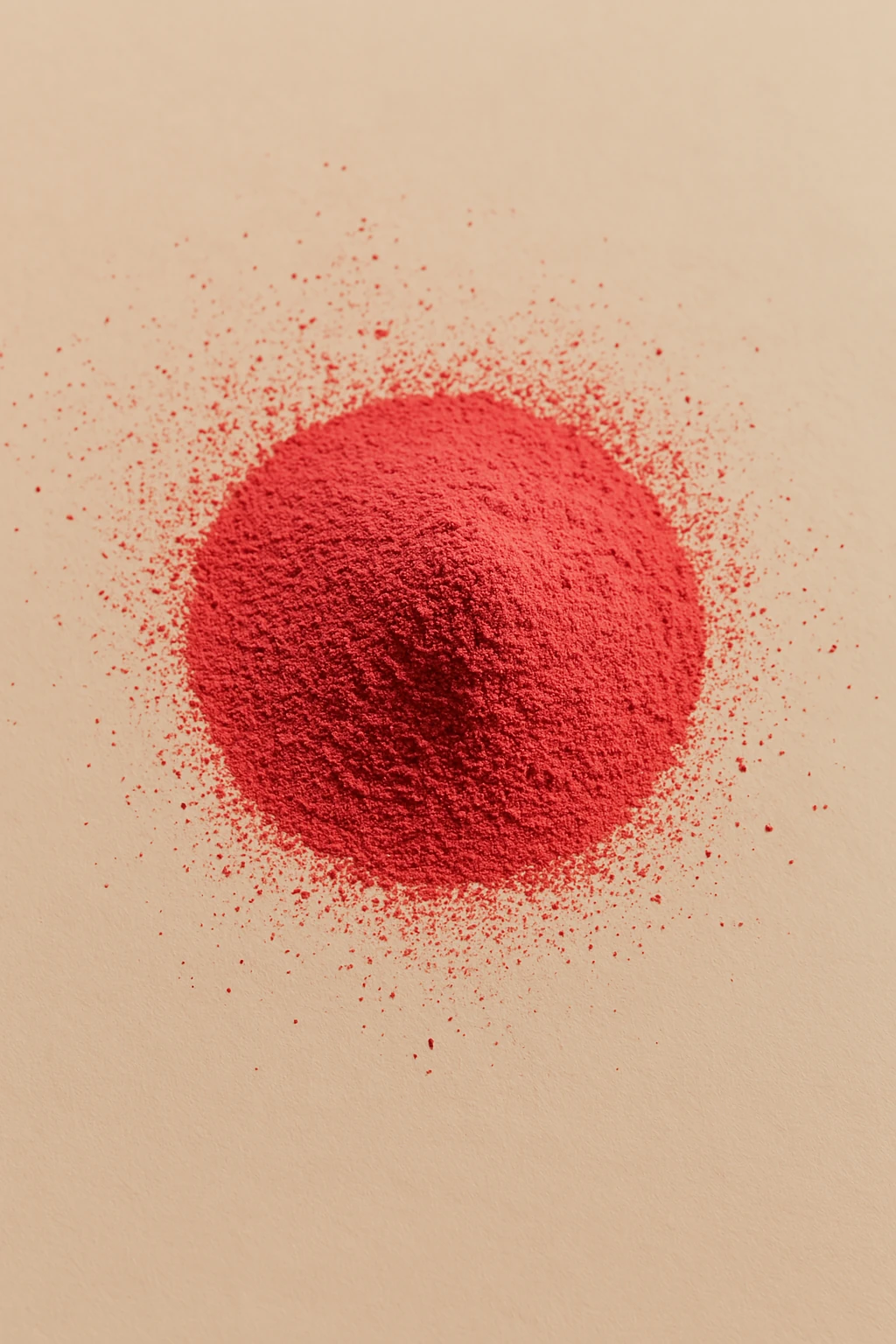 A mound of red powder on a beige surface.