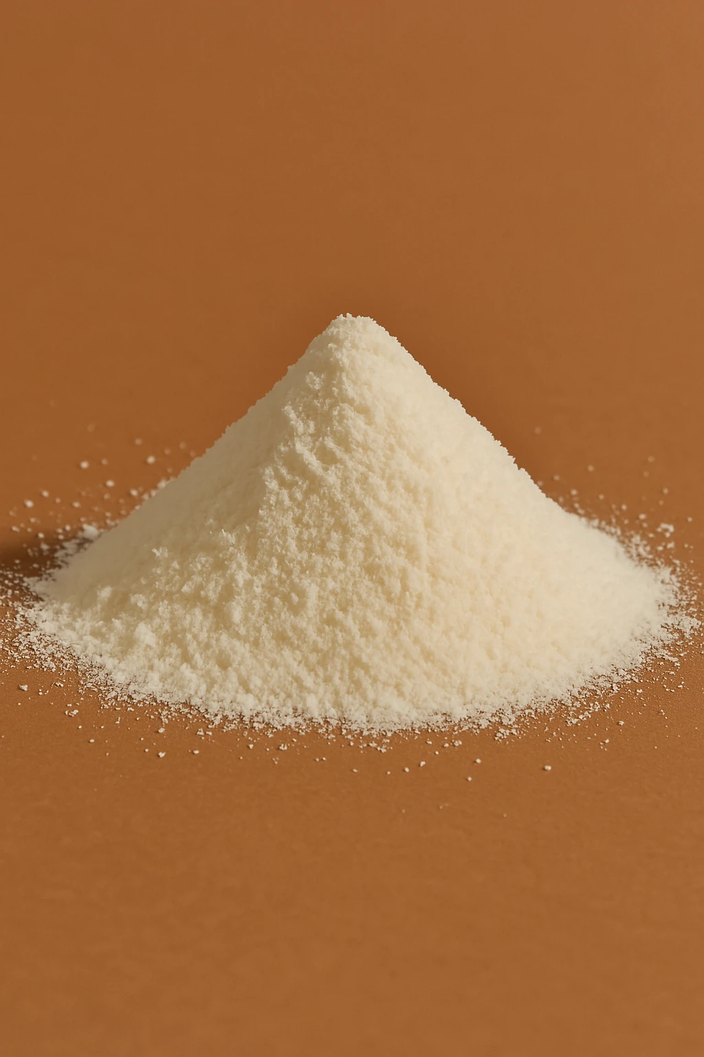 A mound of white powder on a brown surface.